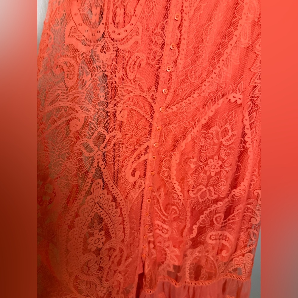 NWT Torrid Maxi Lace Button-Front‎ Dress in orange/pink - Picture 11 of 12